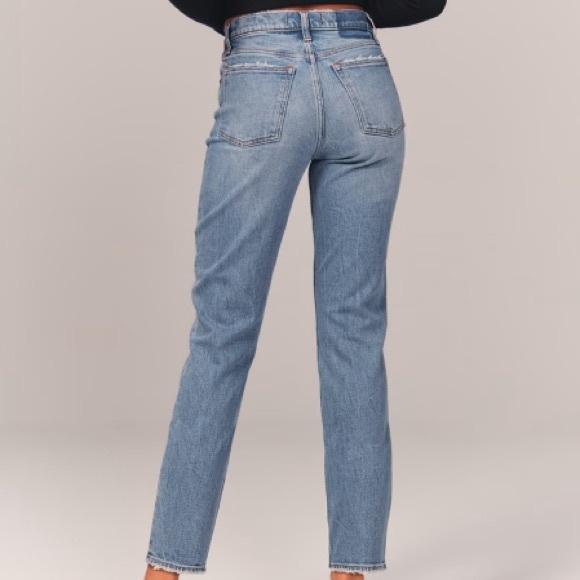 Abercrombie & Fitch The Mom High Rise Jean Sz 29 Straight Leg Frayed Hem Grunge - Picture 16 of 16